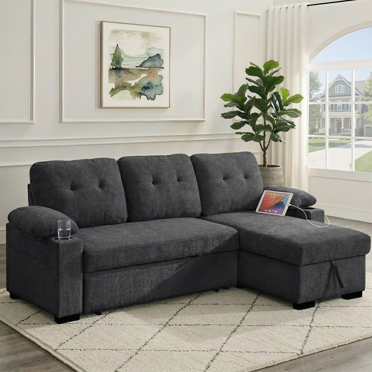 Ebern Designs Sleeper Sofa Bed, 94" Convertible Sectional Couches For ...