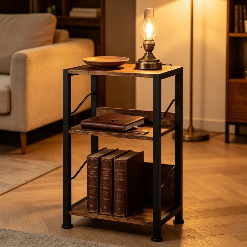 Support de tourne-disque à 3 niveaux, table de bout avec rangement en vinyle rétro, support de table tournante moderne Mid-Century avec tablettes ouvertes pour le salon et la chambre à coucher