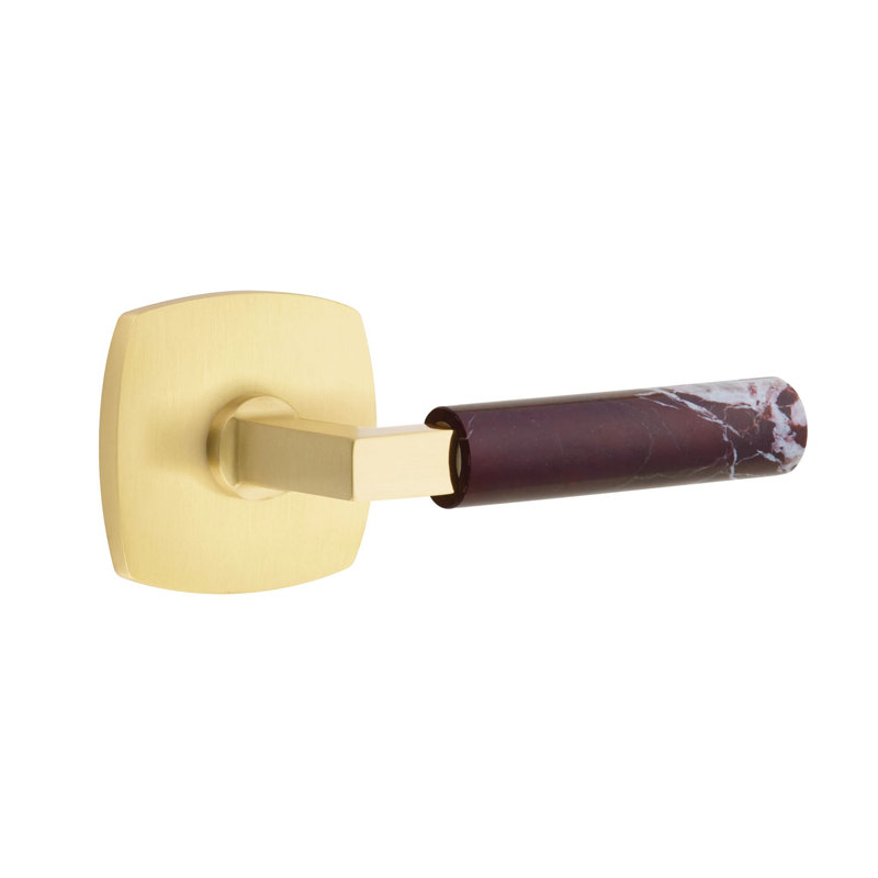 Select Privacy Interior Mortise w/ Urban Modern Rosette & L-Sq. Stem, Rosso Levanto Marble, Left