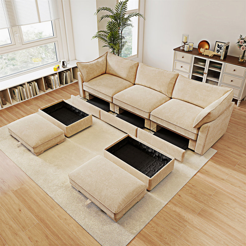 Canapé en U avec repose-pieds mobile, H 31,4 po x l 112,6 po x P 34,2 po, Blé