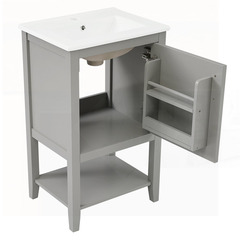 Meuble-lavabo de salle de bain avec lavabo, portes à fermeture douce, support de rangement et tablette ouverte pour une organisation et un style améliorés