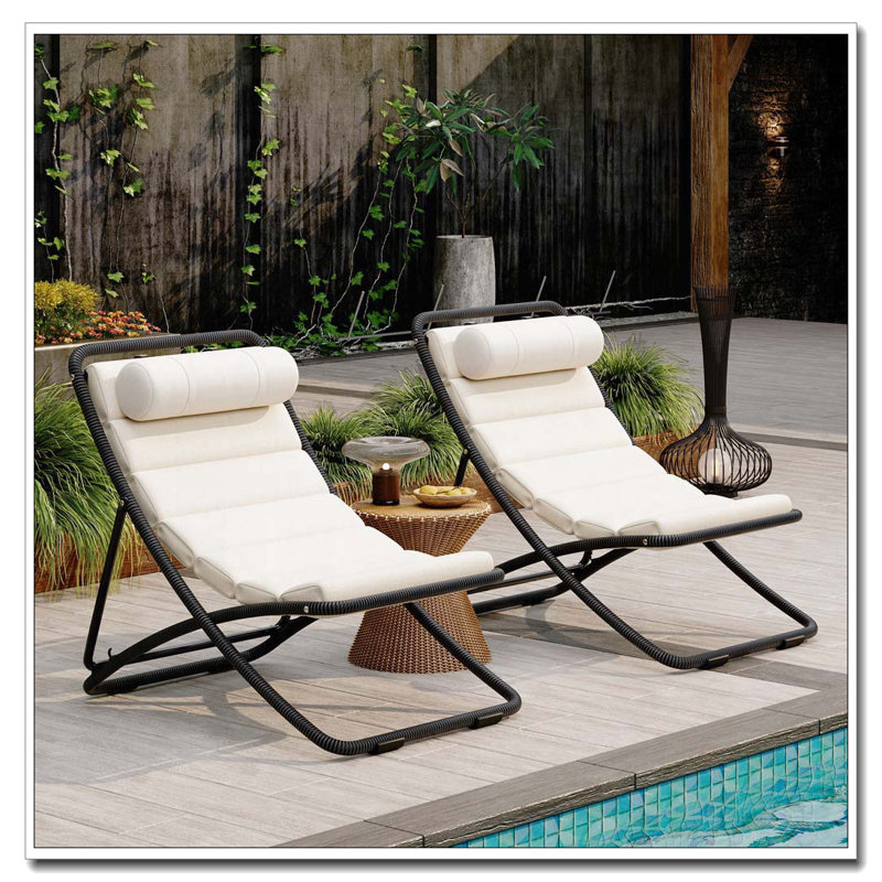Chaise pliante d'extérieur 2 pièces, Noir