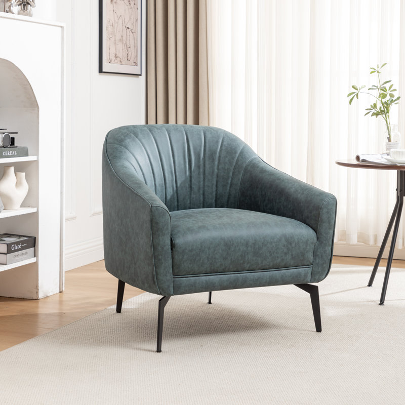 Fauteuil demi-tonneau en simili cuir Ammon, Similicuir bleu