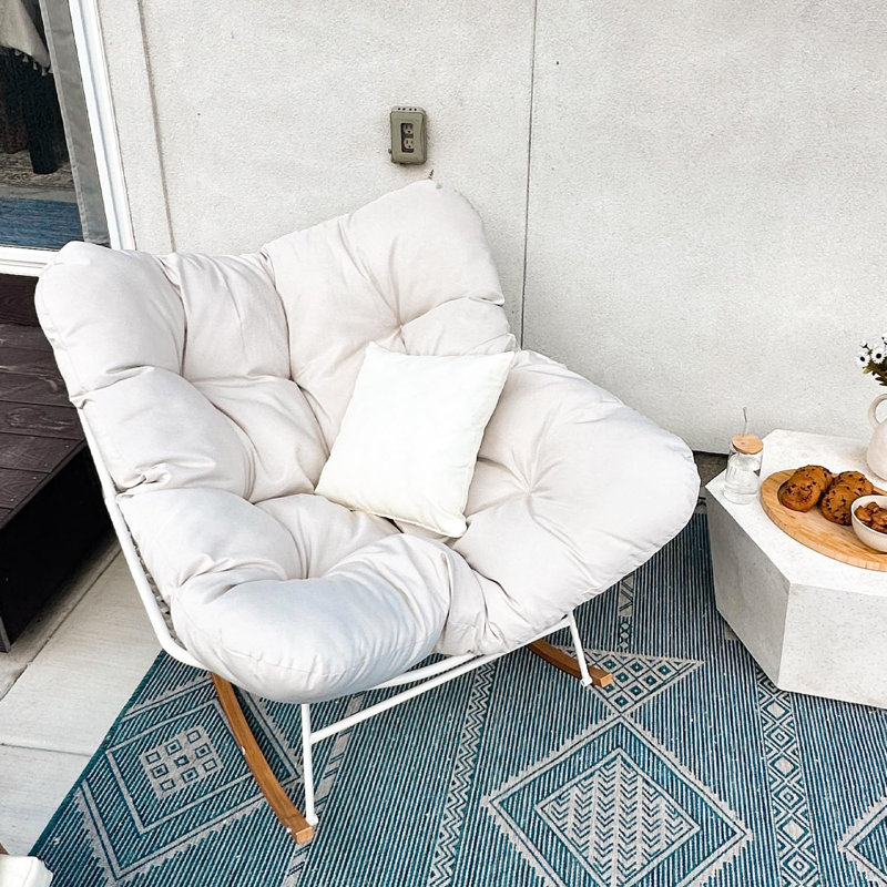Ensemble de 2 chaises berçantes surdimensionnées Papasan, Blanc / Brun, Blanc