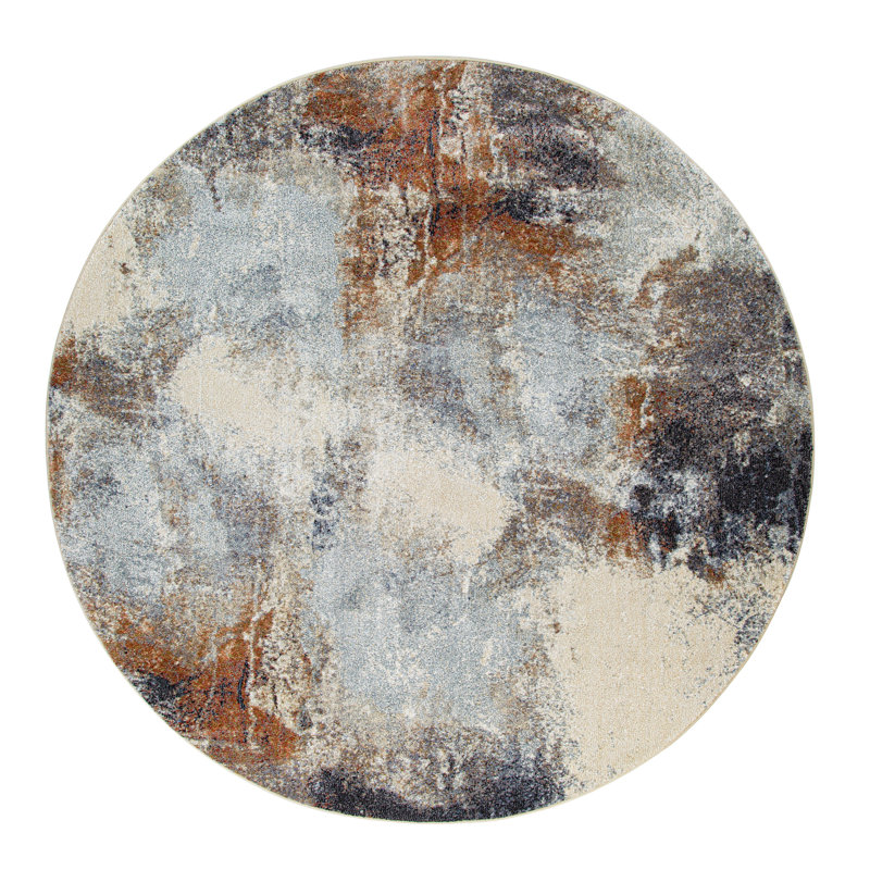 Zanyria Machine Woven Area Rug in Blue/Beige, Round 7'7''