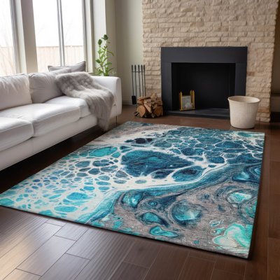 Tapis bleu sarcelle lavable à la machine Premium Prisco