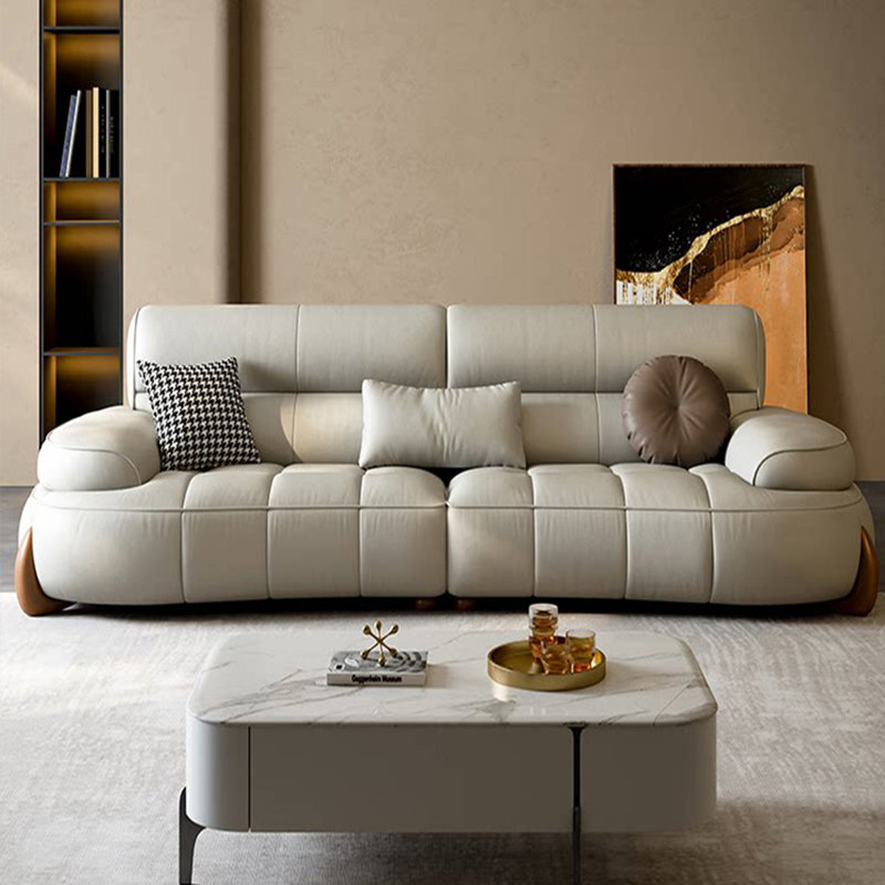 Canapé modulaire en cuir véritable kaki clair