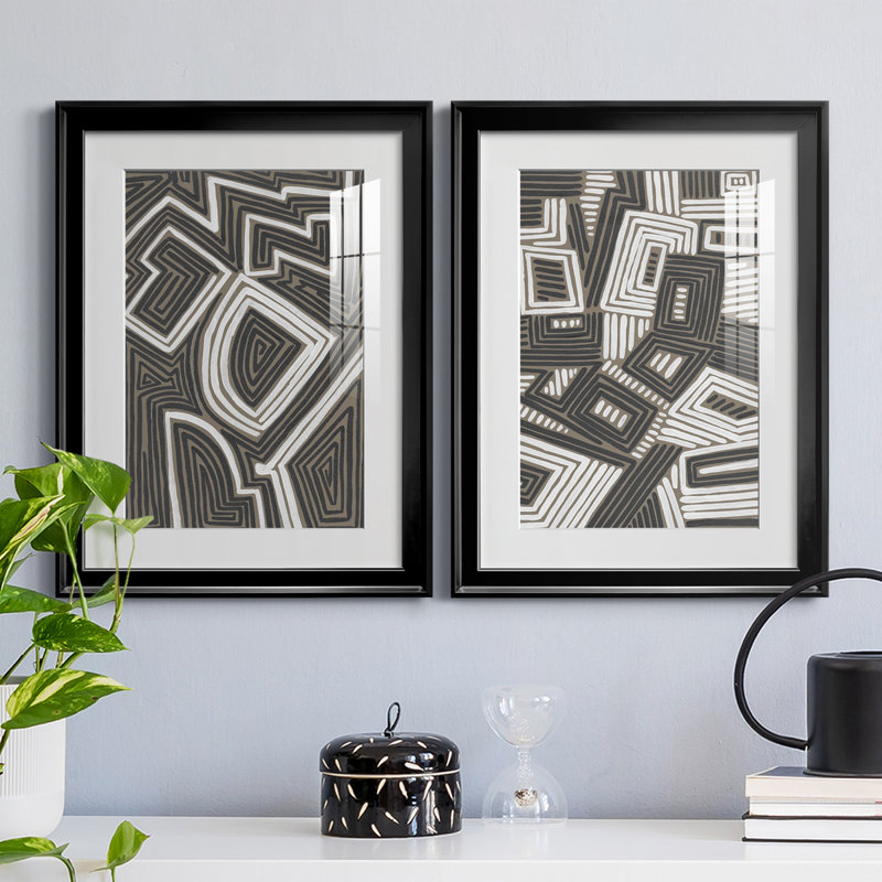 Abstract Maze III - ensemble de 2 impressions encadrées, Cadre noir, H 42,5 po x l 30,5 po x P 1,25 po