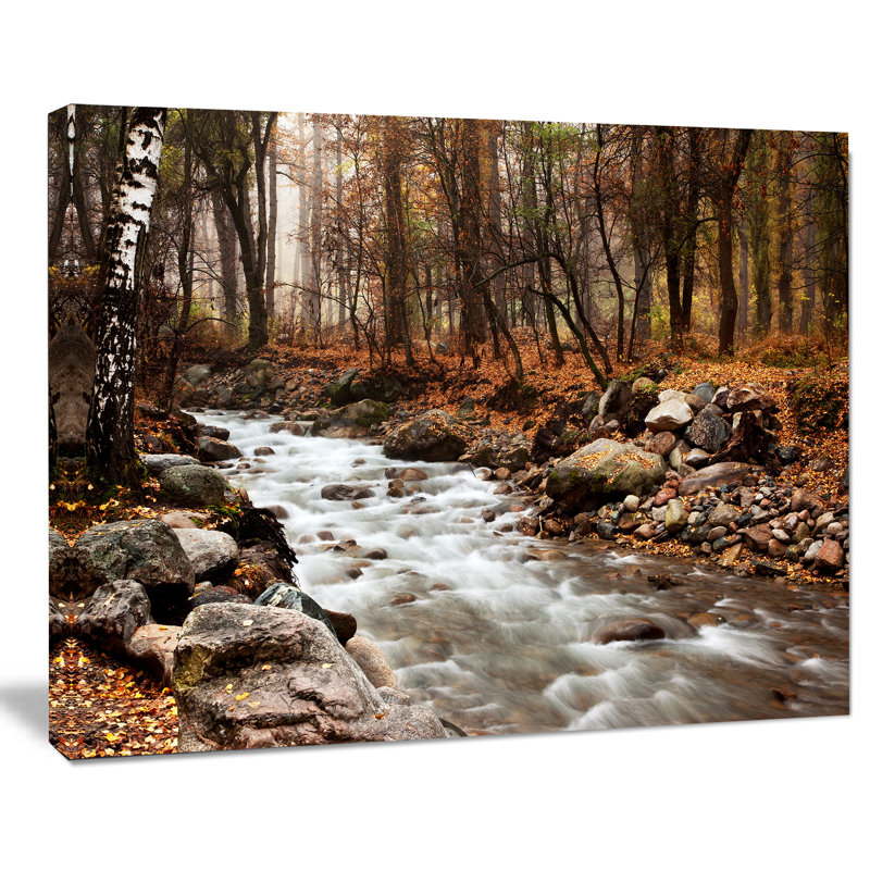 Photographie sur toile tendue - Stream in Autumn Forest, H 30 po x l 40 po x P 1 po