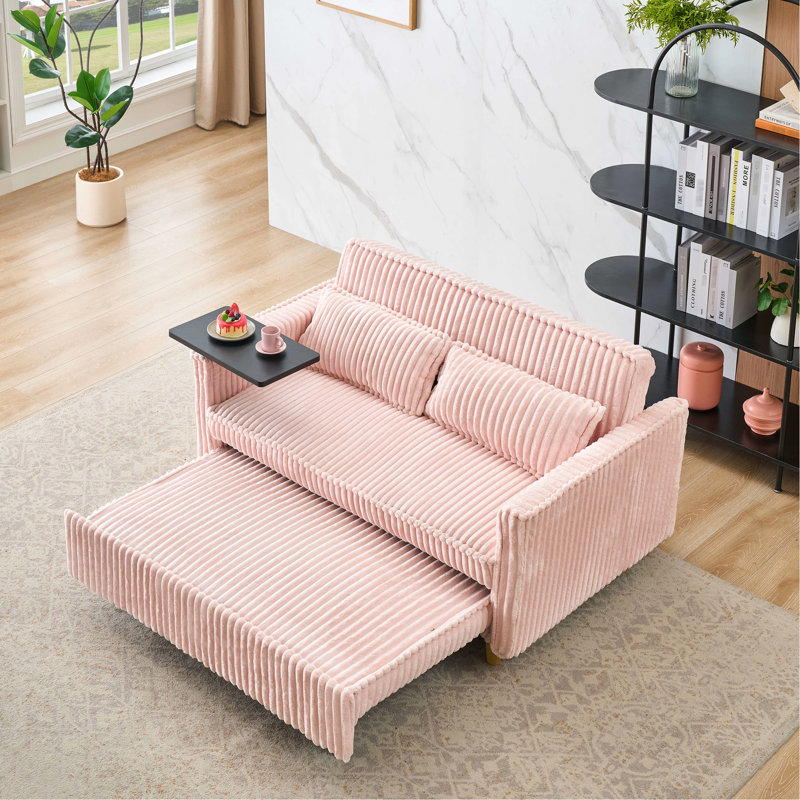Canapé multifonctionnel en velours côtelé avec plateau mobile et ports USB pour une vie et un travail confortables
