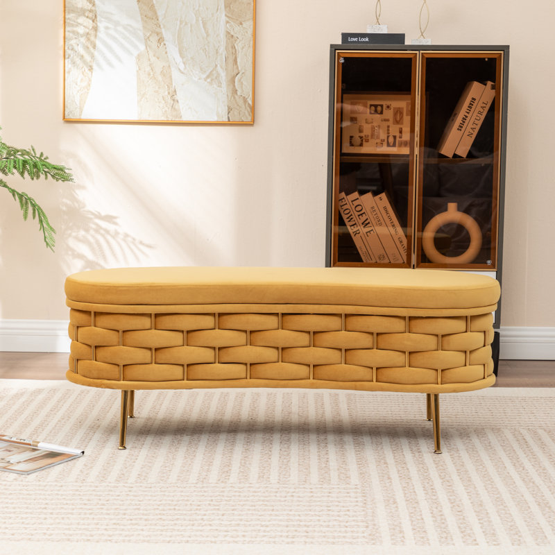 Cristen Upholstered Flip Top Storage Bench, Yellow