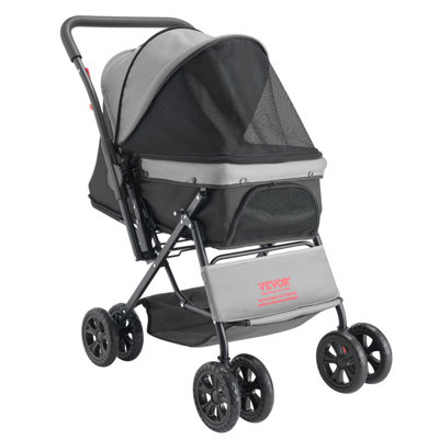 Pet Stroller, 44 lbs Weight Capacity, 4 Wheels Cats Stroller with Mesh Windows & Revrsible Handle, Foldable Dog Stroller Cart, Portable Pet Carrier Stroller with Brake