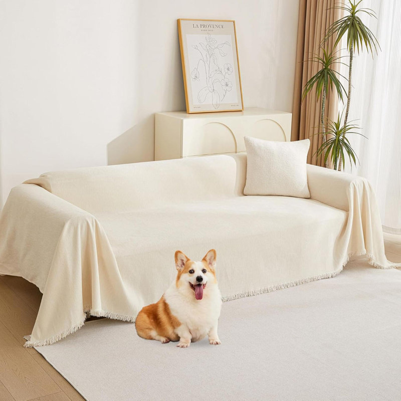 Housse de canapé pour animaux de compagnie Housse de canapé beige pour canapé à 2 coussins Housse de canapé modulaire en L en chenille pour animaux de compagnie Coussin décoratif pour chiens