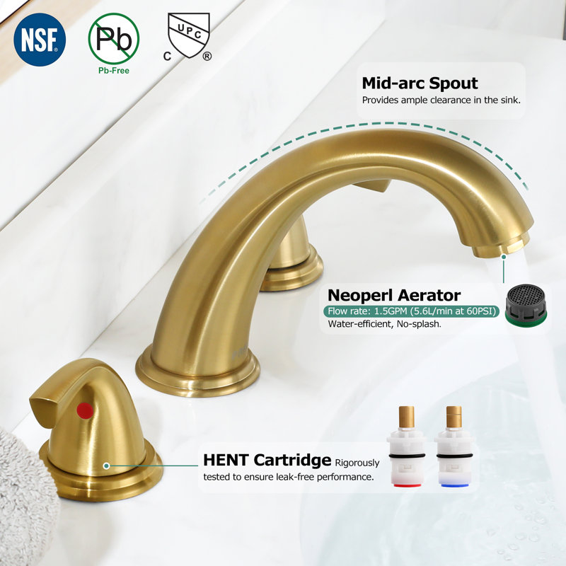 Widespread 2-handle Bathroom Faucet, Brushed Gold