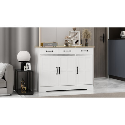 Buffet Cabinet With Design - White In 3 Drawers And Doors, Multipurpose For Various Rooms, Coating