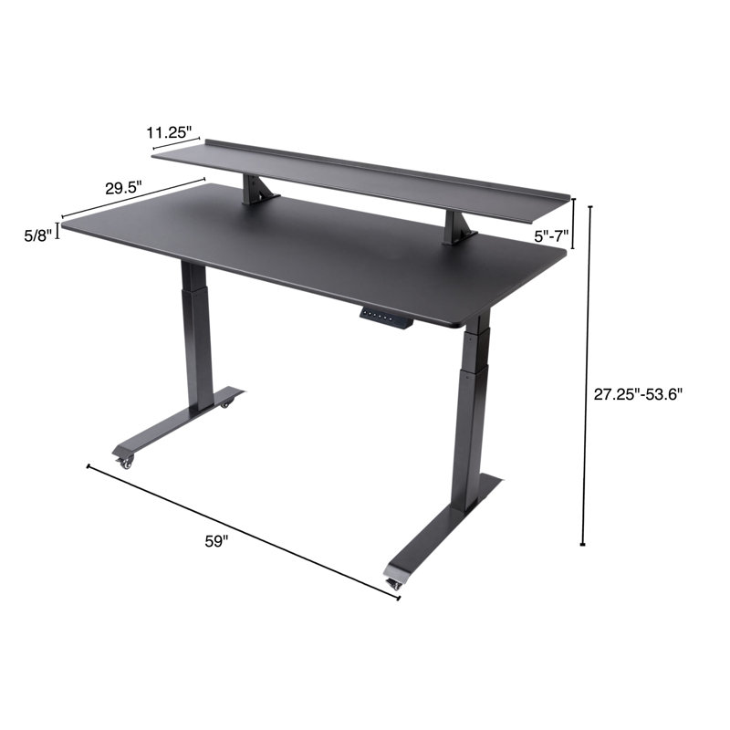 Adjustable Metal Base Standing Desk, 60.6" H x 59" W x 29.5" D, Black