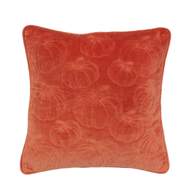Orange Embroidered Cotton Pumpkin Throw Pillow