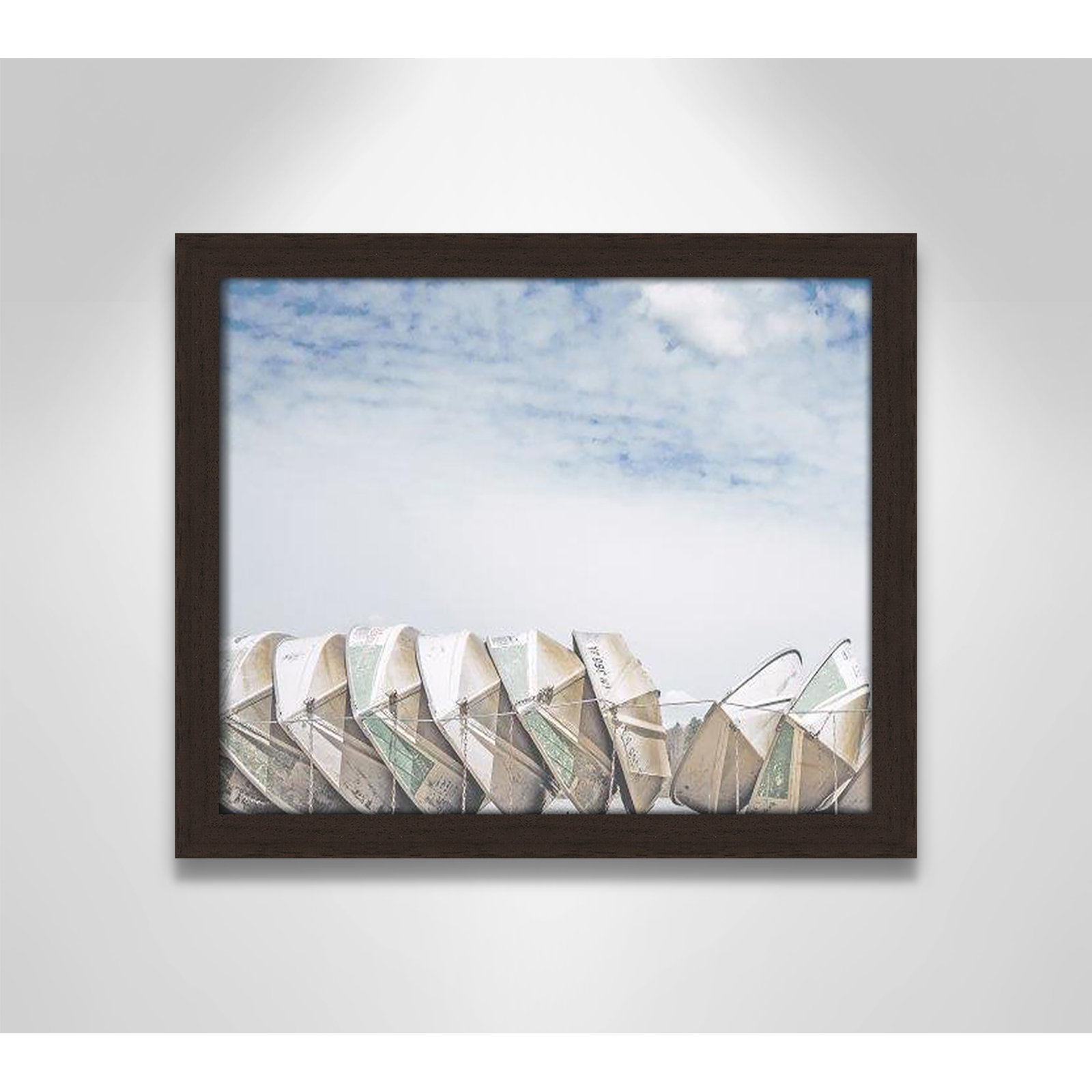 Hennecy "Wooden Boats" Print by Leah Straatsma, 13" H x 15" W x 1.25" D, Open Grain Walnut