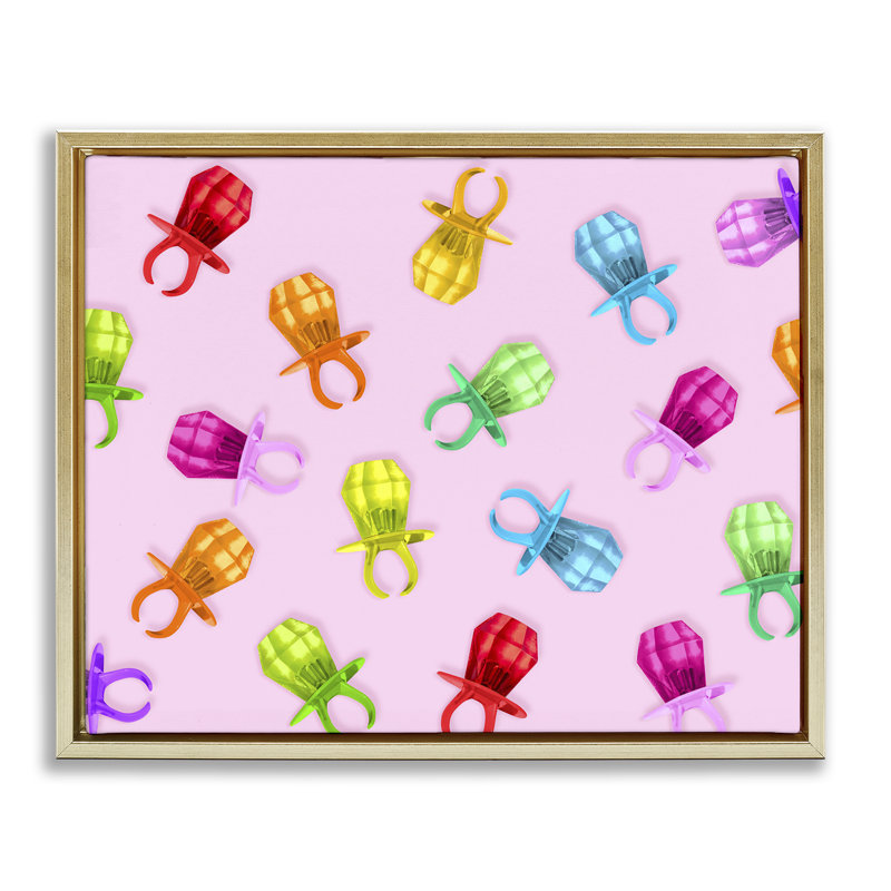 Candy Gem Ring Party Pattern Floating Frame, design by LISH Creative, 25 x 31, Metallic Gold Floater Framed