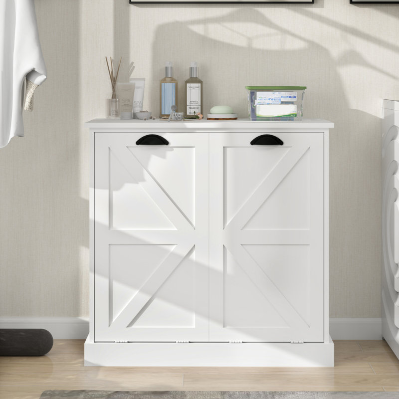 Armoire de trieur de linge à deux compartiments inclinable - blanc