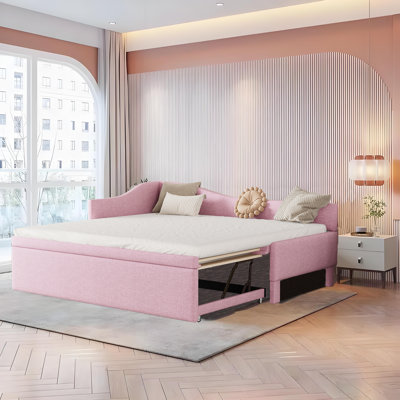 Twin Size Upholstered L-Shaped Upholstered Daybed With Pop Up Trundle