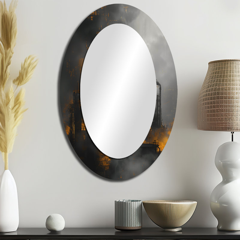 Miroir mural ovale jaune et gris, 36 po x 24 po