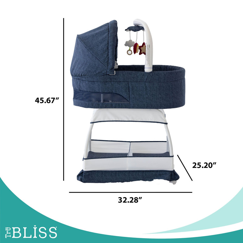 Sweetli Nurture Bassinet - Denim Melange, Denim Blue/White