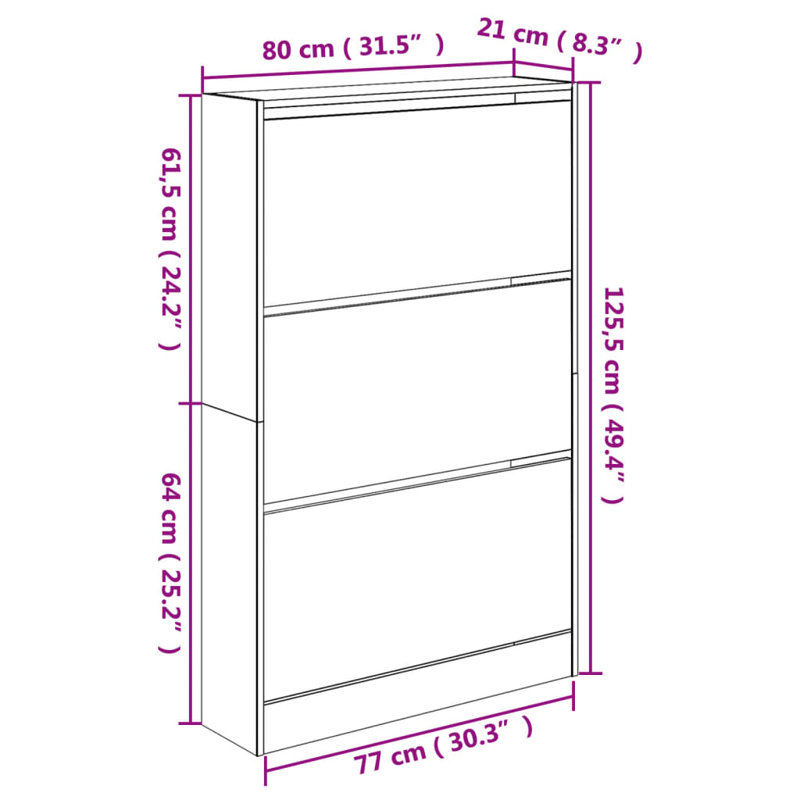 6 Pair Shoe Storage Cabinet, Black