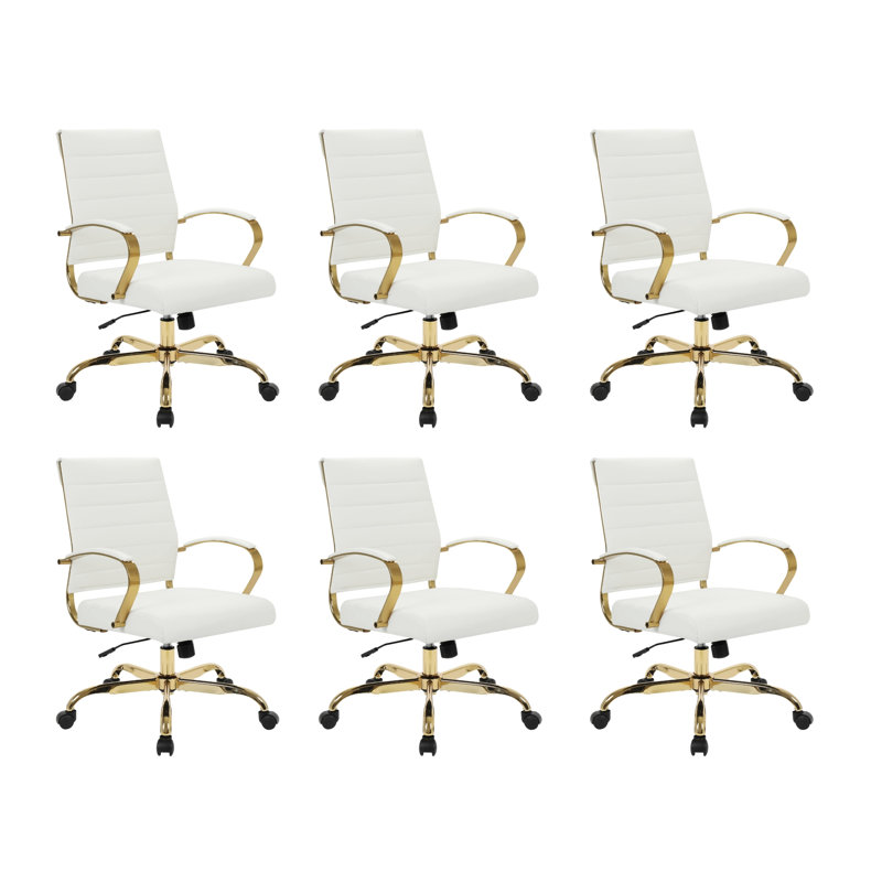 Fauteuil de bureau pivotant en cuir Naudain, Ensemble de 6, Blanc