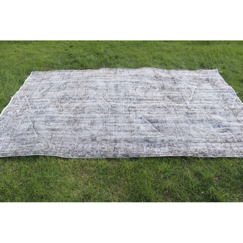 Grand tapis turc rétro Oushak au motif gris pour la décoration de la salle à manger
