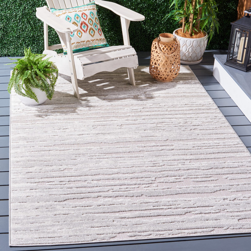 Olivarez 506 Area Indoor/Outdoor Area Rug In Grey / Ivory, Rectangle 5'3" x 7'6"