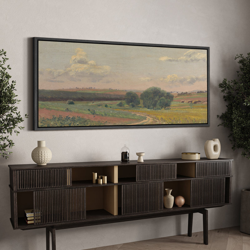 «Pastoral Countryside View Large», reproduction d'art sur toile encadrée - décor de paysage champêtre classique, Noir