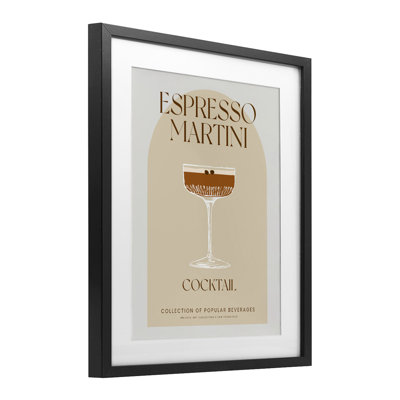 Stylish Retro Espresso Martini Framed Print Under Glass, design by Lil' Rue