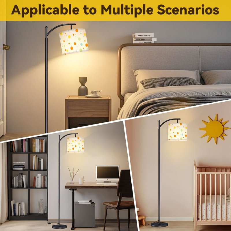 Arc Floor Lamp Colorful Polka Dot Orange Yellow Blue Circles Floor Lamps with Remote LED Lights Adjustable Lamp Shades Tall Standing Lamps for Reading Office Living Room