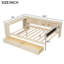 Lit double en bois avec tête de lit tapissier de couleur crème, tablettes de rangement et plateforme de chargement-131377314