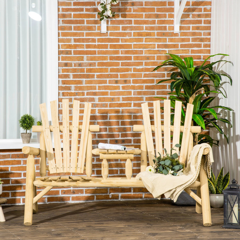 2 chaises en bois naturel avec table, foyer extérieur pour terrasse, porche, cour, texture en bois de style rustique