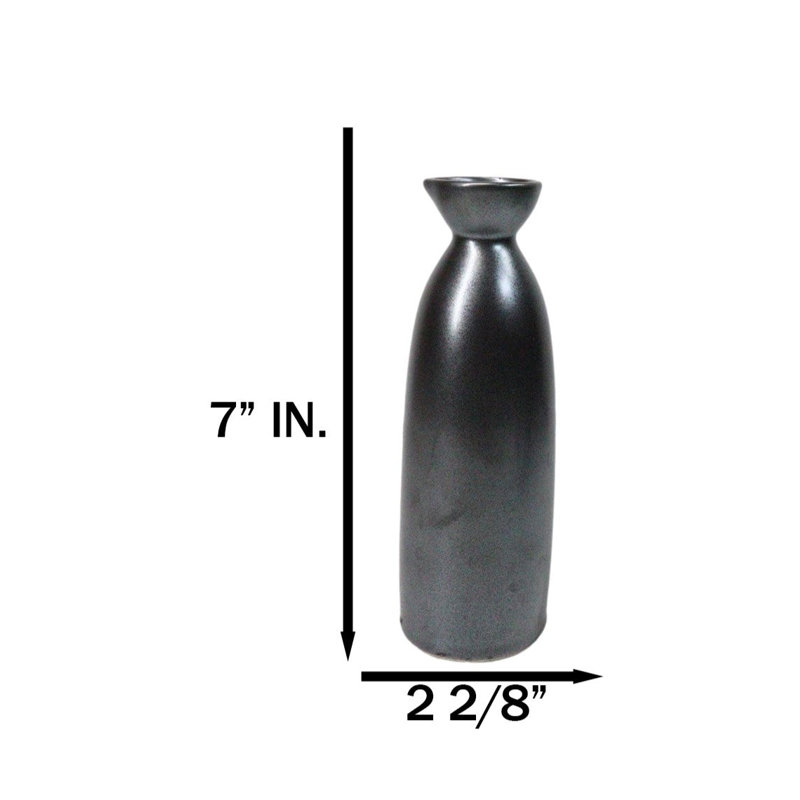 Ensemble de 6 flacons de saké japonais en porcelaine Tetsu Kesho, Gris anthracite