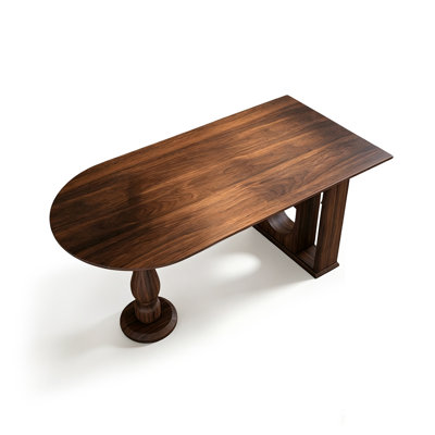 Nut-brown Half-circle Solid Wood Dining Table