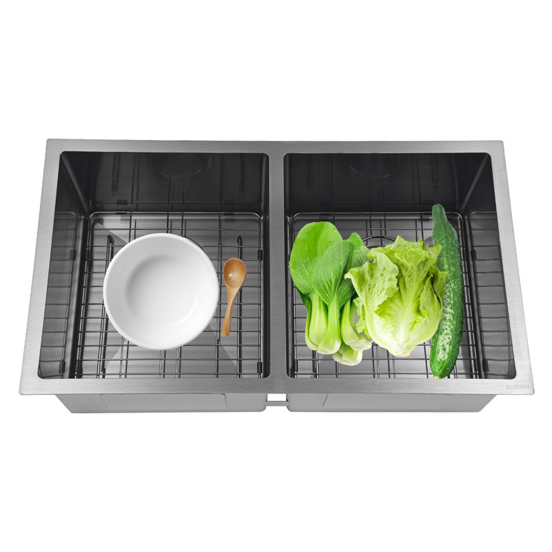 Stainless Steel Double Bowl Kitchen Sink, Satin Black