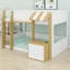 Lit superposé en bois avec bureau intégré, échelle et ports USB