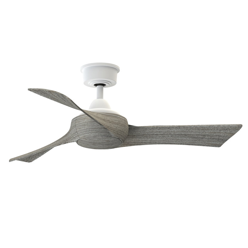 Wrap Custom 44 inch Indoor/Outdoor Ceiling Fan - Matte White with Weathered Wood blades, Matte White, Weathered Wood