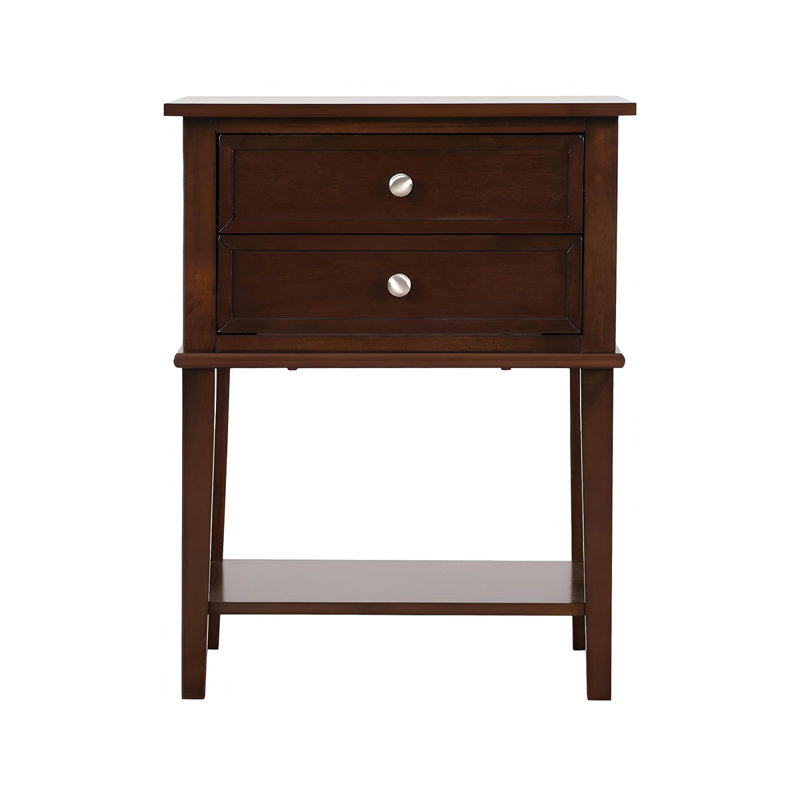 Marydel 2 Drawer Mid Century Modern Nightstand Bed Side Table Wood Nightstand Small Dresser For Bedroom, Cappuccino
