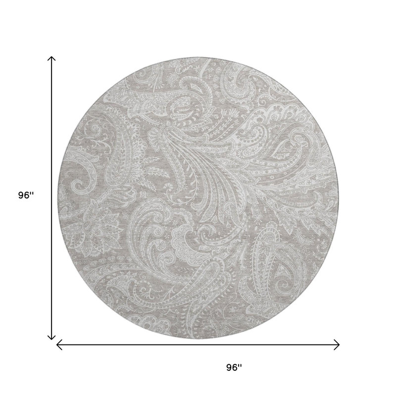 Tapis rond lavable en cachemire 8 pi taupe et ivoire avec protection UV