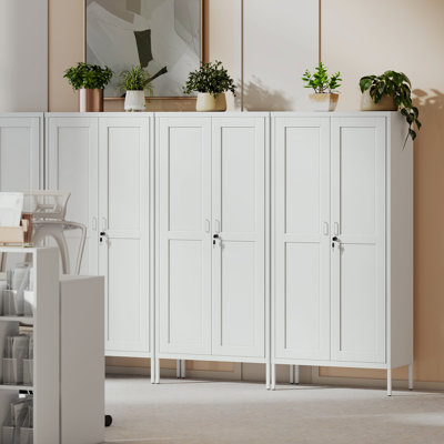 Armoire de rangement en métal avec 2 portes, classeur verrouillable, blanc