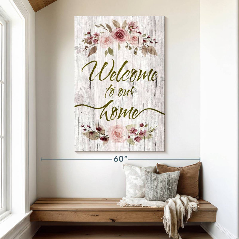 Floral Welcome On Wood Wall Sign, 51" H x 34" W