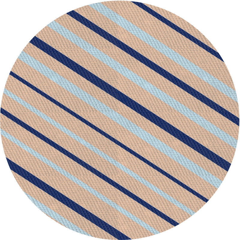 Tapis bleu/orange à motifs, Rond 5 pi