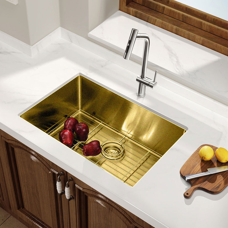 HIGOLD 33'' L Single Bowl Stainless Steel Kitchen Sink, Gold Finished, 33"W × 18"D × 10"H, 952465-3427T, Gold