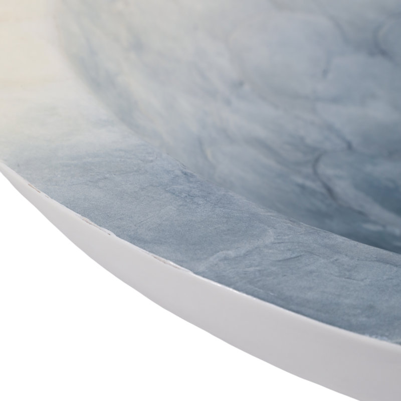 Bol décoratif en papier mâché et capiz avec finition d'inspiration Mosiac - bol décoratif polyvalent pour centre de table ou bureau - pièce de décoration intérieure moderne - 20 po, bleu et ivoire