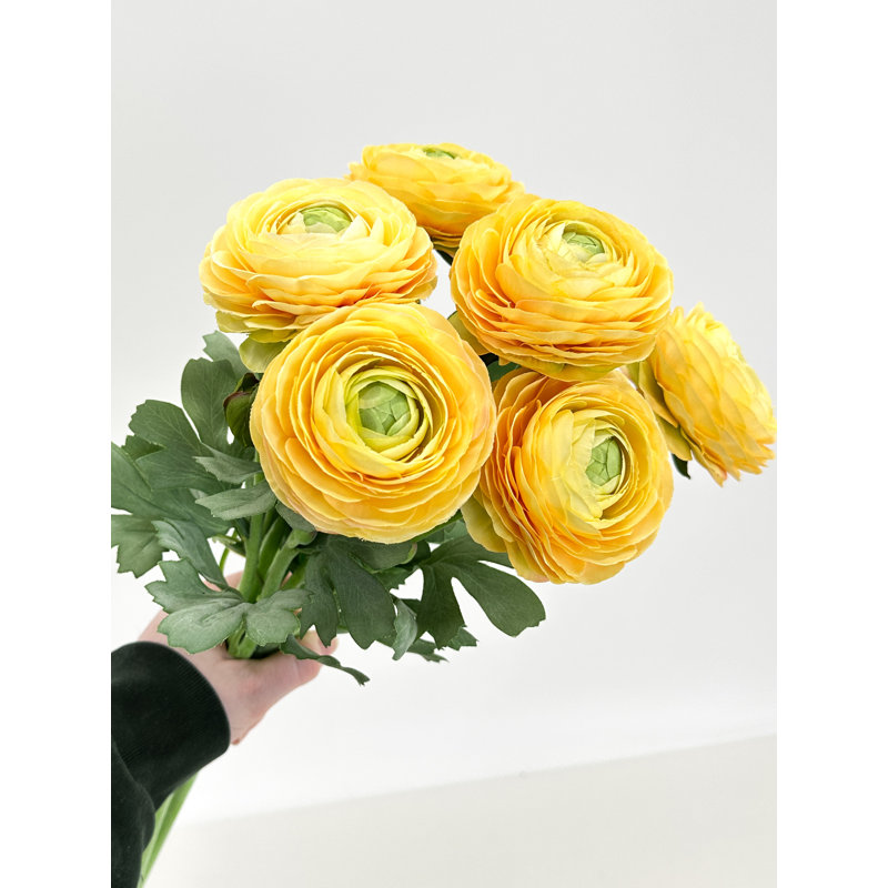 1 fleur artificielle de haute qualité Ranunculus, Jaune