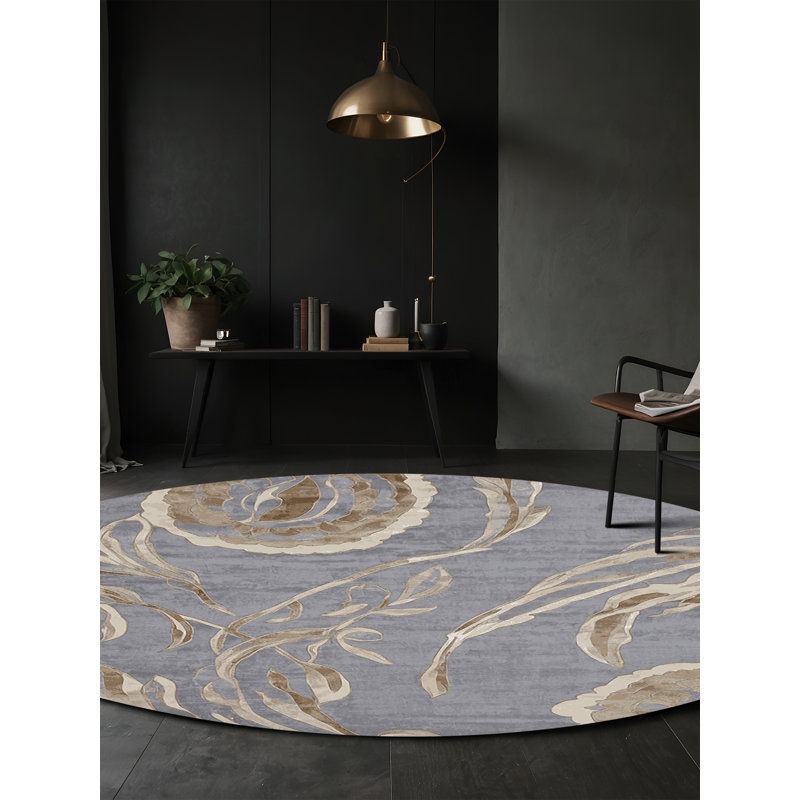 Tapis gris lavable à la machine, Rond 5 pi